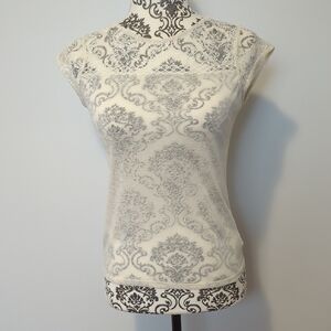 Free People Ivory Camisole with Gray Damask Lace Overlay